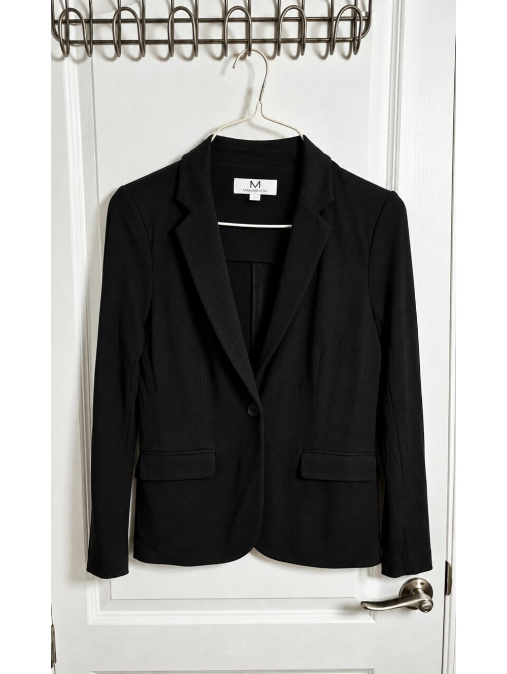Magaschoni Women's Black Stretch Knit One Button Blazer Jacket S Petite